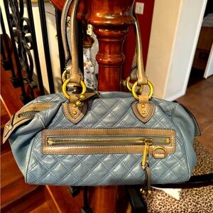 Marc Jacobs Quilted Blue Satchel with Gold Accents